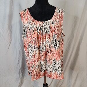 KASPER Size 1X Orange Black Speckled Pleated Sleeveless Office Professional Top